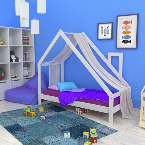 Детская кровать-домик белая 80х190 см деревянная детская
