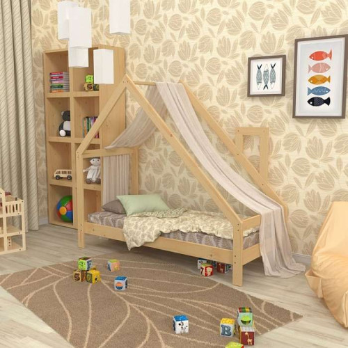 Кровать в виде домика деревянная 80х190 см деткая лак дешево