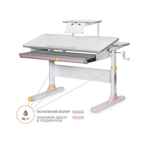 Парта регулируемая детская Mealux Edmonton Multicolor (розовый) с полкой