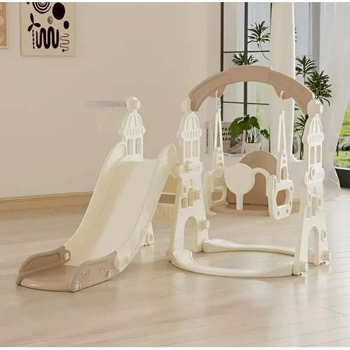 Ігровий дитячий комплекс 3в1 Castle Кавовий з гіркою гойдалкою та баскетбольним кільцем Ігровий дитячий комплекс 3в1 Castle Кавовий з гіркою гойдалкою та баскетбольним кільцем