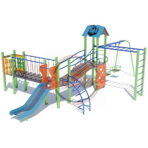 Детская площадка №3 металлическая с качелями и рукоходом