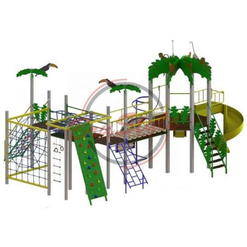 Детская площадка Джунгли с металлическими стойками и канатными лазами