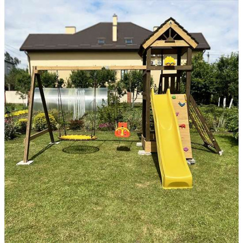 Детская площадка из дерева Дача с качелями биноклем и штурвалом