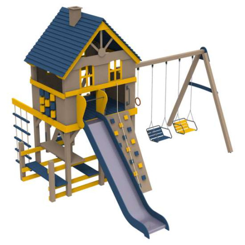 Детская современная площадка из дерева Дача с качелями, синий
