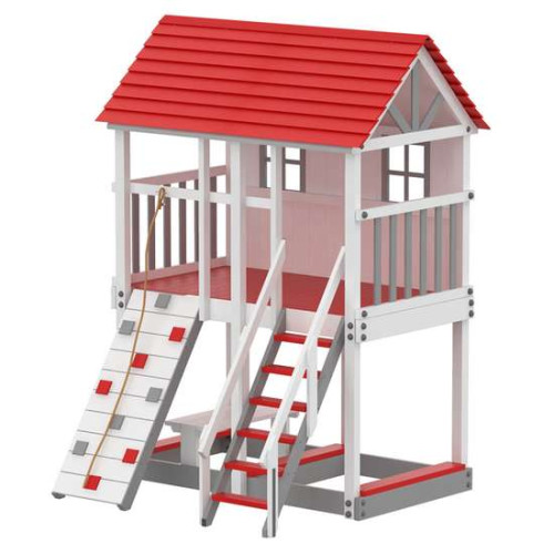 Детский деревянный домик с песочницей уличный Small Princess красный