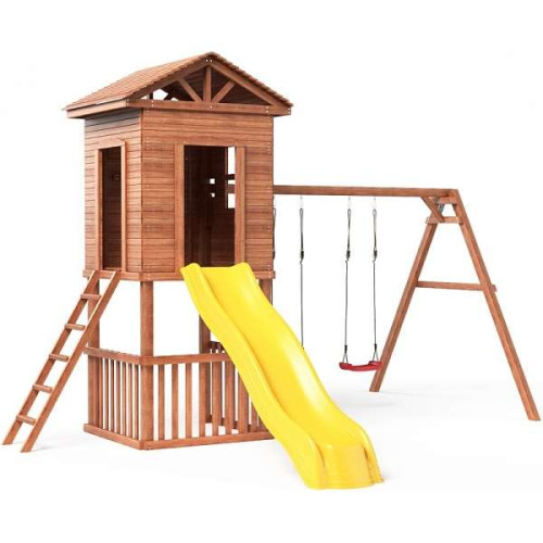 Небольшая площадка домика SportHouse-16 детская деревянная с горкой+качели+песочница