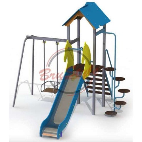 Детский уличный игровой комплекс однобашенный с горкой лазами и качелями