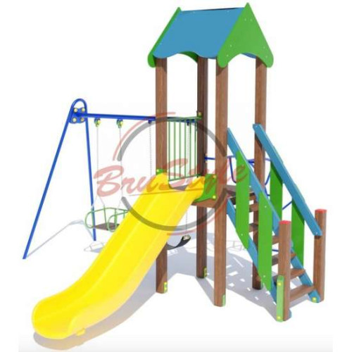Детский игровой уличный комплекс Кузя-2 с пластиковой горкой