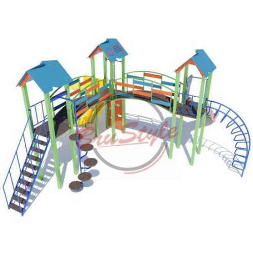 Детский игровой комплекс №4 трехбашенный с винтовым спуском и лазами