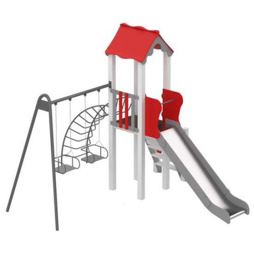Игровой детский уличный комплекс Лилия с горкой качелями и лазалкой