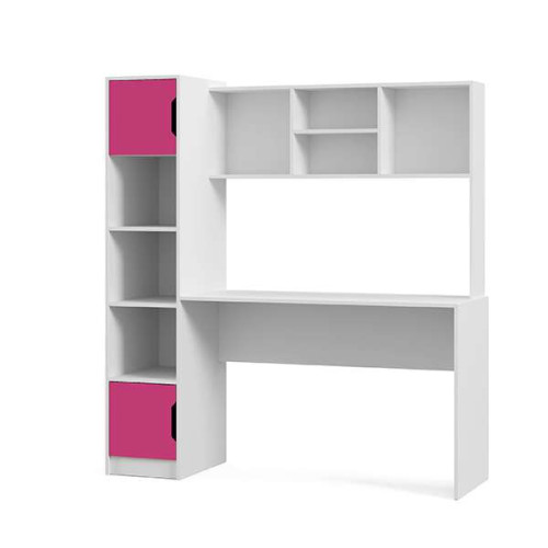 Стіл письмовий з пеналом білий корпус з малиновим фасадом