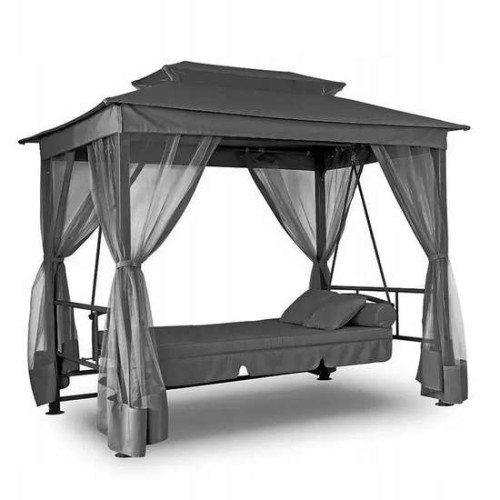 Cадова розкладна гойдалка + павільйон з москітною сіткою  сіра на дачу