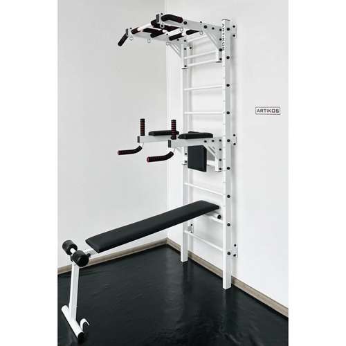 Шведська стінка з турніком брусами і лавкою біла Artikos
