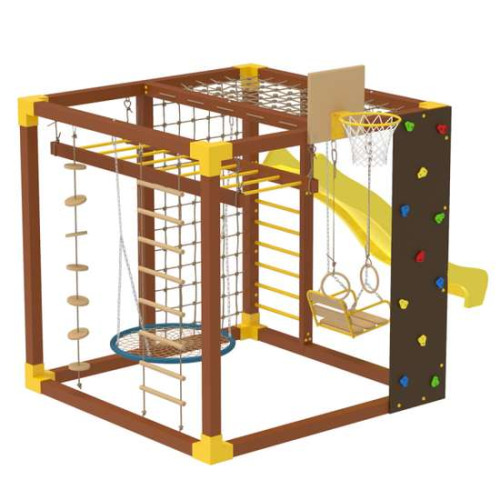 Спортивный уличный комплекс Cube коричневый горкой и качелями Спортивный уличный комплекс Cube коричневый горкой и качелями