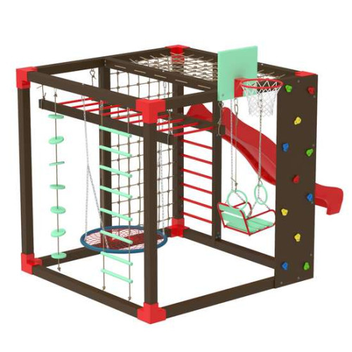 Спортивный детский уличный комплекс Cube с горкой качелями гнездо и лазами
