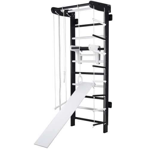 Спортивный детский уголок Черно-белый с навесным турником и доской (полный) Спортивный детский уголок Черно-белый с навесным турником и доской (полный)