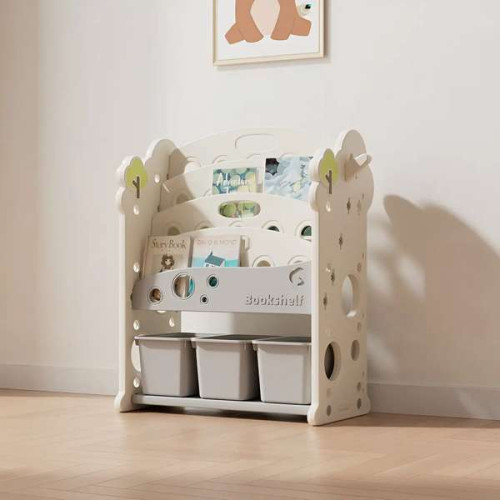 Детская книжная полка с контейнерами Tree бежевая