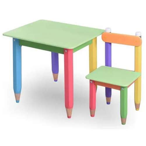Дитячий набір "Олівчики" 60х40 з пеналом та стільчиком 1шт (колір стільниці - салатовий)