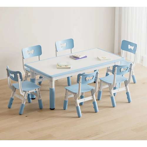 Дитячий регульований столик з мольбертом та 6 стільців (блакитний) Дитячий регульований столик з мольбертом та 6 стільців (блакитний)