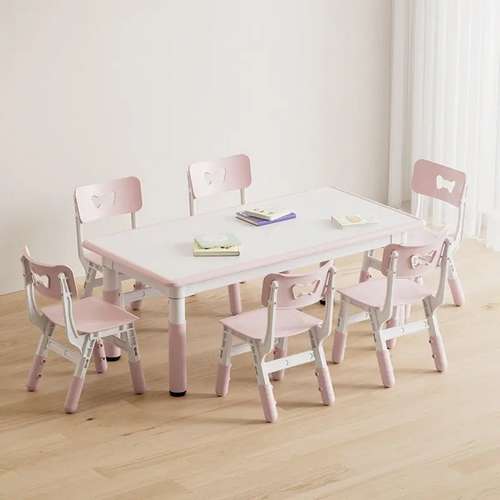 Детский регулируемый столик с мольбертом и 6 стульев (розовый)
