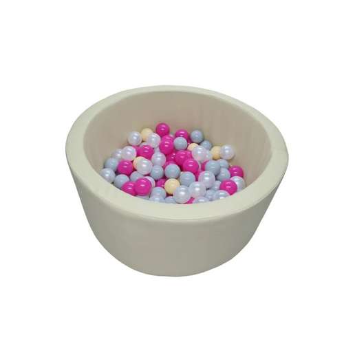 Сухой бассейн Круг 90см с шариками экокожа бежевого цвета улучшенный