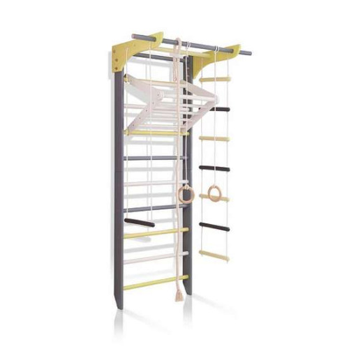 Детская шведская стенка с дерева 2-Lux 2-240 графитово-белая с навесным турником Детская шведская стенка с дерева 2-Lux 2-240 графитово-белая с навесным турником