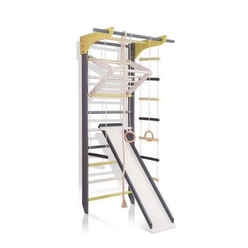 Шведская стенка графитово-белая из натурального дерева 2-Lux 3-240 с горкой и навесным турником