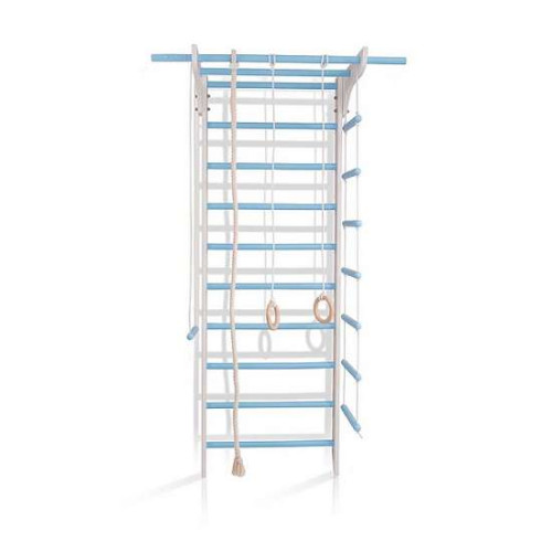 Шведская стенка деревянная 3-Lux 1-220 бело-голубая с навесным оборудованием