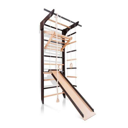 Шведская стенка черная из натурального дерева 5-Lux 3-240 с горкой и навесным турником