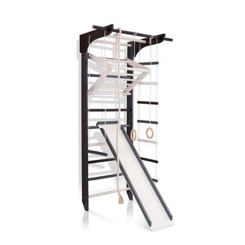 Шведская стенка черно-белая из натурального дерева 6-Lux 3-240 с горкой и навесным турником