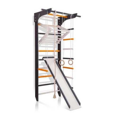 Шведская стенка черная из натурального дерева 8-Lux 3-240 с горкой и навесным турником