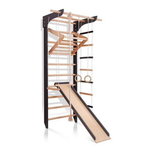 Шведская стенка черная из натурального дерева 9-Lux 3-240 с горкой и навесным турником