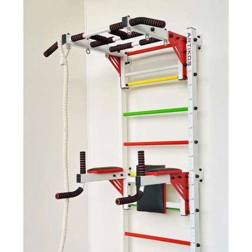 Шведская стенка с турником и брусьями усилена белая с красно-черными элементами – спортивное оборудование ✅ хорошие характеристики Шведская стенка с турником и брусьями усилена белая с красно-черными элементами – спортивное оборудование ✅ хорошие характеристики