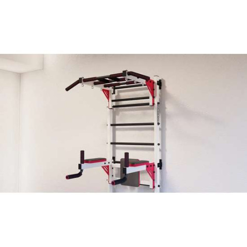 Шведская стенка с турником и брусьями усилена белая с красно-черными элементами – спортивное оборудование ✅ хорошие характеристики Шведская стенка с турником и брусьями усилена белая с красно-черными элементами – спортивное оборудование ✅ хорошие характеристики