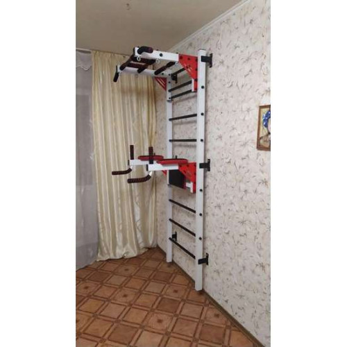 Шведская стенка с турником и брусьями усилена белая с красно-черными элементами – спортивное оборудование ✅ хорошие характеристики Шведская стенка с турником и брусьями усилена белая с красно-черными элементами – спортивное оборудование ✅ хорошие характеристики