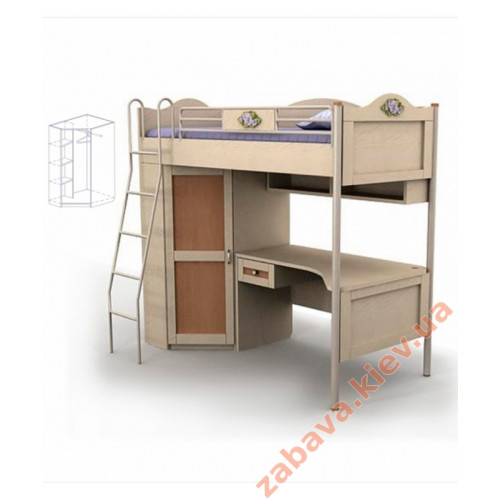 Ліжко-горище та стіл під ліжком + шафа Angel An-16-3 для дівчинки підлітка