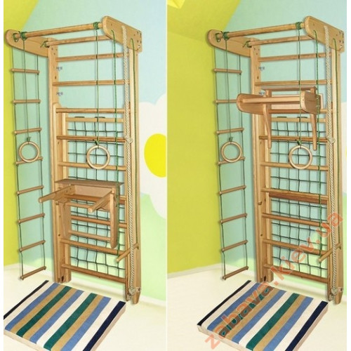 Спортивный уголок-трансформер с турничком (брусьями) и доской для спины и пресса