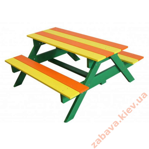 Детский разноцветный столик с лавочками Детский разноцветный столик с лавочками