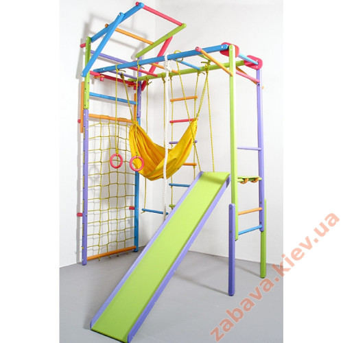 Спортивный уголок трансформер Лиана цветной с сеткой и турником