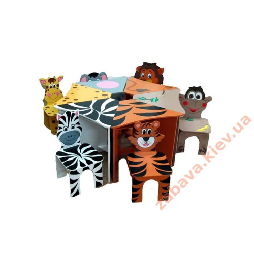 Детская мебель для днз 6 стульев + стол "Дикие животные"