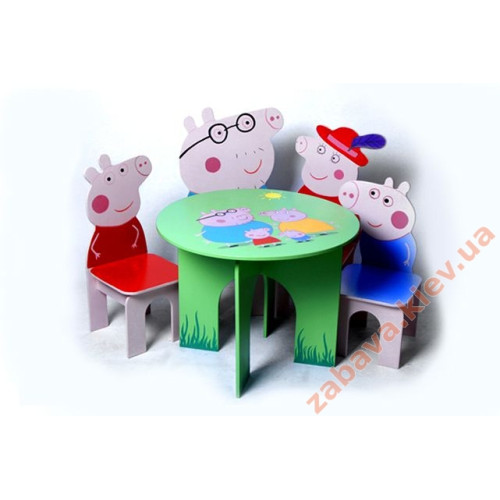 Стіл круглий + 4 стільці Сім'я свинки Пеппи