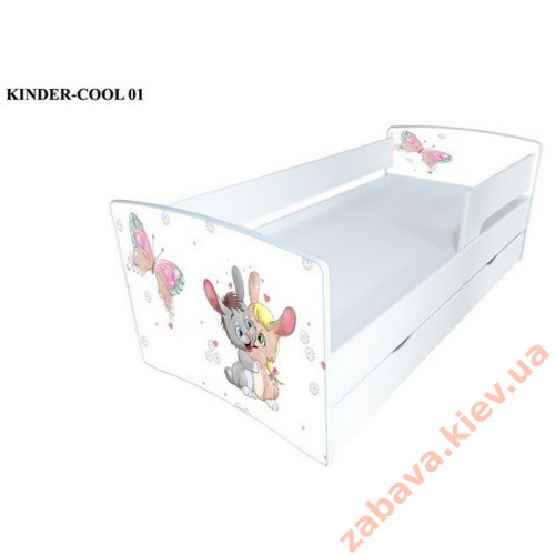 Детская кровать детям от 3 лет Kinder-Cool с бортиком Зайки с выдвижным ящиком