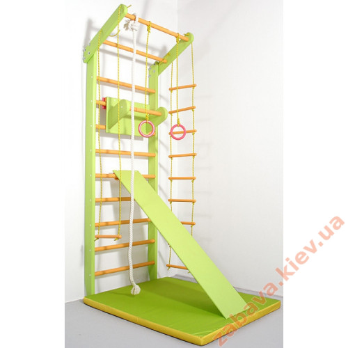 Шведская стенка Сосна оранжево-изумрудная полный комплект с матом