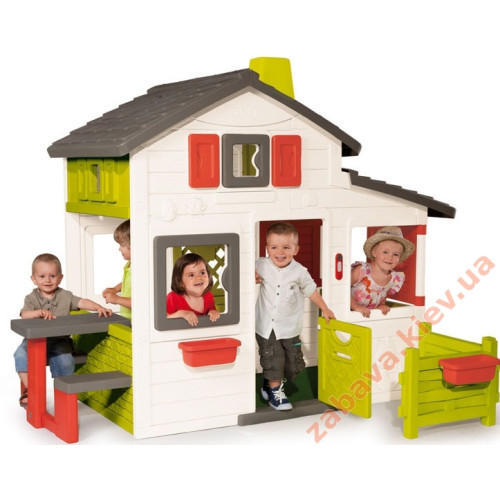 Великий ігровий дитячий будиночок з горищем, Столиком та Дверним дзвінком Smoby Великий ігровий дитячий будиночок з горищем, Столиком та Дверним дзвінком Smoby