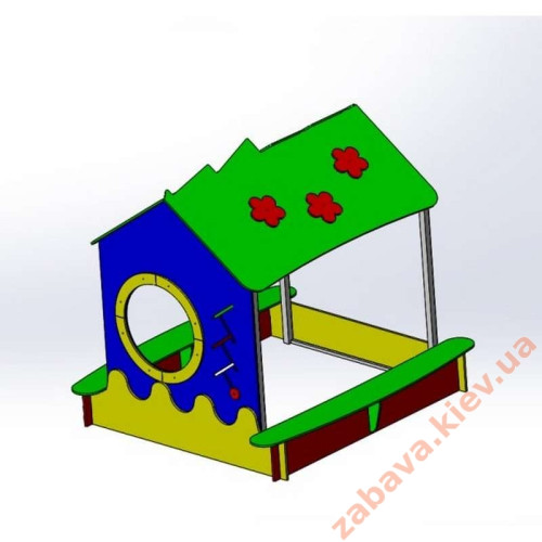 Пісочниця дитяча "Будиночок" з дахом і лавками у двір чи на майданчик Пісочниця дитяча "Будиночок" з дахом і лавками у двір чи на майданчик