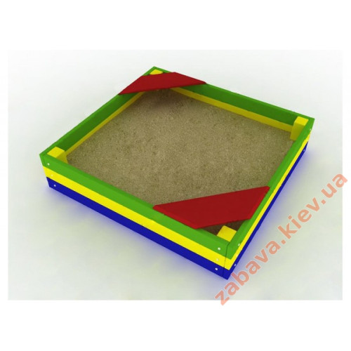 Різнокольорова дитяча пісочниця з кутовими лавками Різнокольорова дитяча пісочниця з кутовими лавками