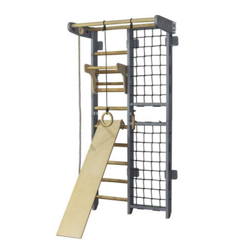 Спортивный уголок КОМБИК Серый Лак с навесным турником и доской разборные стойки для квартиры Спортивный уголок КОМБИК Серый Лак с навесным турником и доской разборные стойки для квартиры