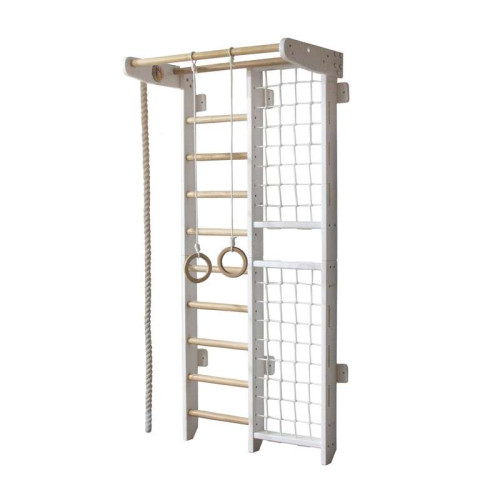 Спортивный уголок КОМБИК Белый Лак с канатом и кольцами разборные стойки для квартиры Спортивный уголок КОМБИК Белый Лак с канатом и кольцами разборные стойки для квартиры