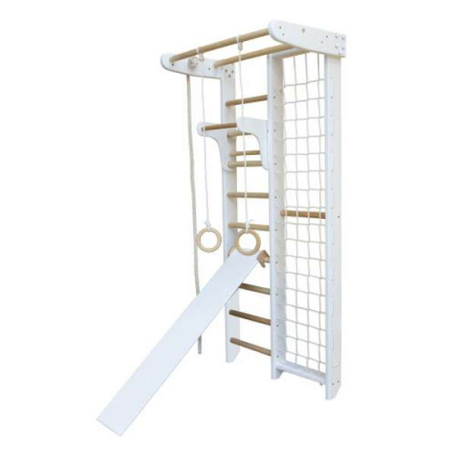 Спортивний куточок КОМБІК Білий Лак з канатом, кільцями, турнічком та дошкою для пресу