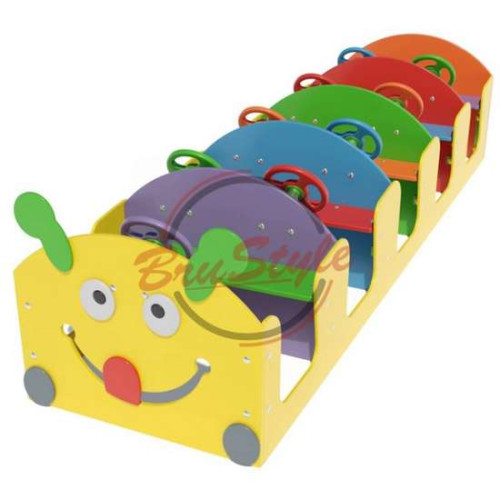 Детский игровой элемент Гусеничка с рулем и лавками на площадку или в садик Детский игровой элемент Гусеничка с рулем и лавками на площадку или в садик